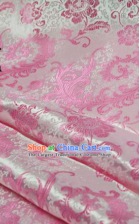 Asian Chinese Traditional Tang Suit Fabric Pink Satin Brocade Silk Material Classical Pattern Design Drapery