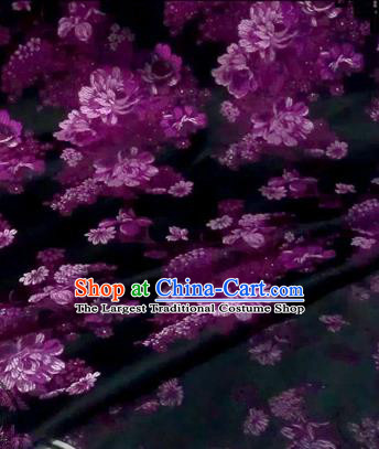 Asian Chinese Traditional Tang Suit Fabric Brocade Silk Material Classical Purple Flowers Pattern Design Drapery
