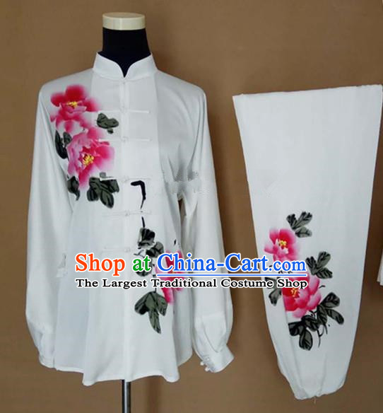 Chinese Traditional Kung Fu Martial Arts Printing Peony Costumes Tai Chi Training Clothing for Women