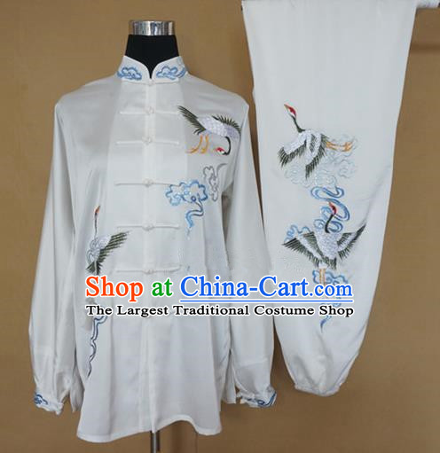 Chinese Traditional Martial Arts Costumes Tai Chi Kung Fu Training Embroidered Cranes Clothing for Adults