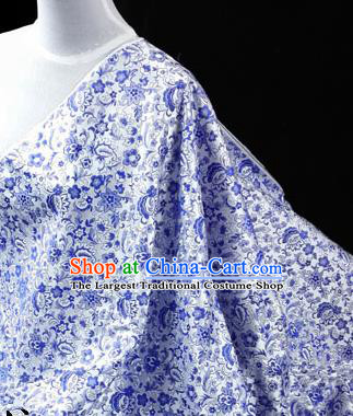 Asian Chinese Traditional Tang Suit Fabric Blue Brocade Silk Material Classical Pattern Design Drapery