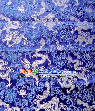 Asian Chinese Traditional Tang Suit Fabric Royalblue Brocade Silk Material Classical Dragons Pattern Design Drapery