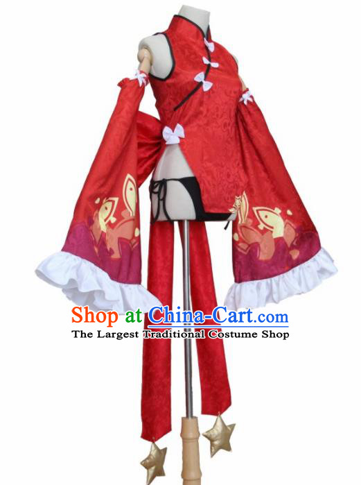 Chinese Traditional Cosplay Costumes Ancient Swordswoman Red Qipao Dress for Women