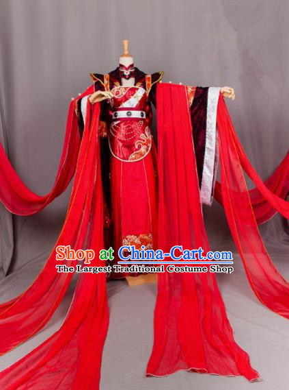 Chinese Traditional Wedding Cosplay Costumes Ancient Peri Princess Bride Red Hanfu Dress for Women