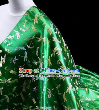 Asian Chinese Traditional Tang Suit Fabric Deep Green Brocade Silk Material Classical Dragonfly Pattern Design Drapery