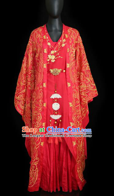Chinese Traditional Wedding Embroidered Costumes Ancient Princess Red Clothing for Women