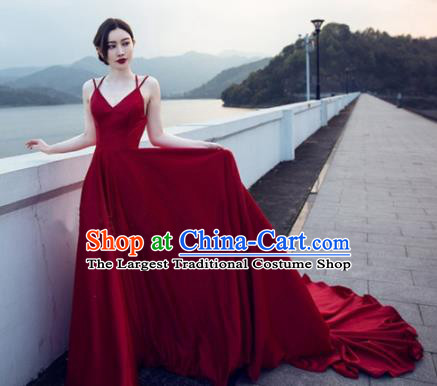 Top Performance Catwalks Costumes Wedding Wine Red Full Dress for Women