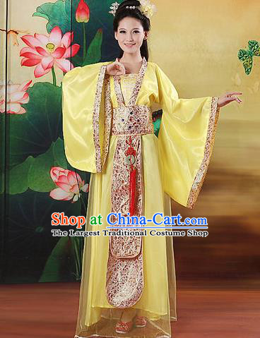 Chinese Traditional Classical Dance Costumes Ancient Peri Yellow Hanfu Dress for Women
