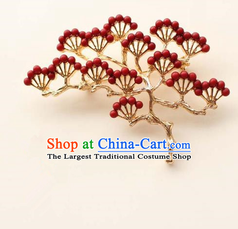 Japanese Traditional Courtesan Red Pineburst Brooch Ancient Geisha Kimono Breastpin Accessories for Women