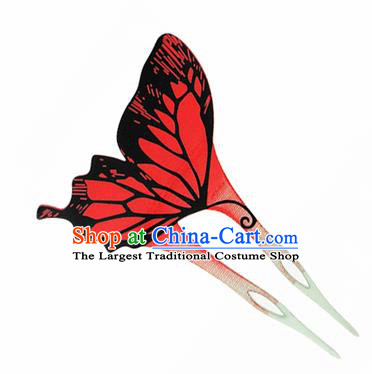 Japanese Traditional Courtesan Red Butterfly Hairpins Ancient Geisha Kimono Hair Accessories for Women