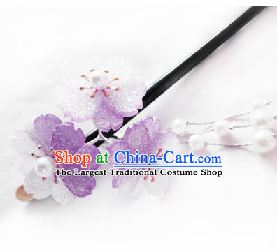 Japanese Traditional Hair Accessories Ancient Courtesan Kimono Purple Cherry Blossom Hairpins for Women