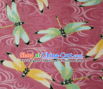 Asian Japanese Traditional Kimono Pink Brocade Fabric Silk Material Classical Dragonfly Pattern Design Drapery