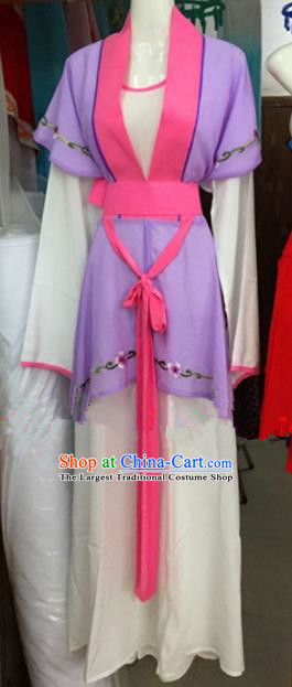 Chinese Traditional Peking Opera Maidservants Purple Dress Ancient Young Lady Embroidered Costumes for Poor