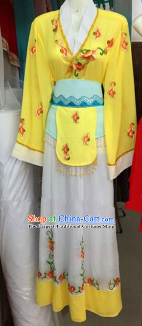 Chinese Traditional Peking Opera Maidservants Yellow Dress Ancient Young Lady Embroidered Costumes for Poor