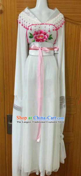 Chinese Traditional Peking Opera Peri White Dress Ancient Maidservants Embroidered Costumes for Women