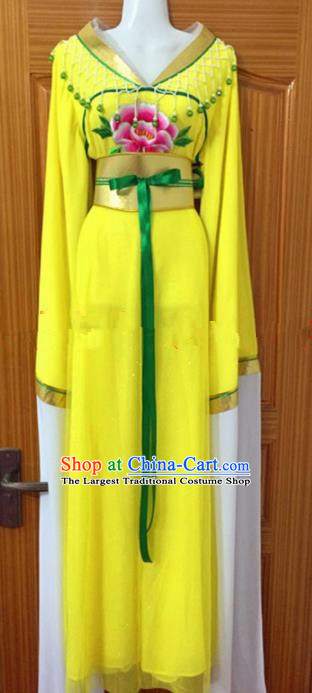 Chinese Traditional Peking Opera Peri Yellow Dress Ancient Maidservants Embroidered Costumes for Women