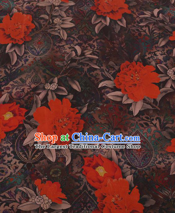 Chinese Traditional Cheongsam Silk Fabric Palace Peony Pattern Satin Plain Gambiered Guangdong Gauze