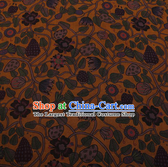 Chinese Traditional Cheongsam Silk Fabric Palace Pattern Yellow Satin Plain Gambiered Guangdong Gauze
