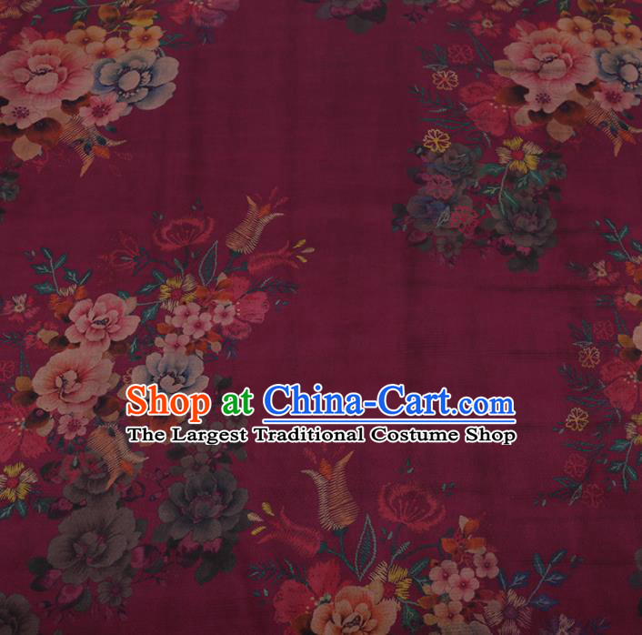 Chinese Traditional Cheongsam Rosy Crepe Satin Plain Palace Peony Pattern Gambiered Guangdong Gauze Silk Fabric