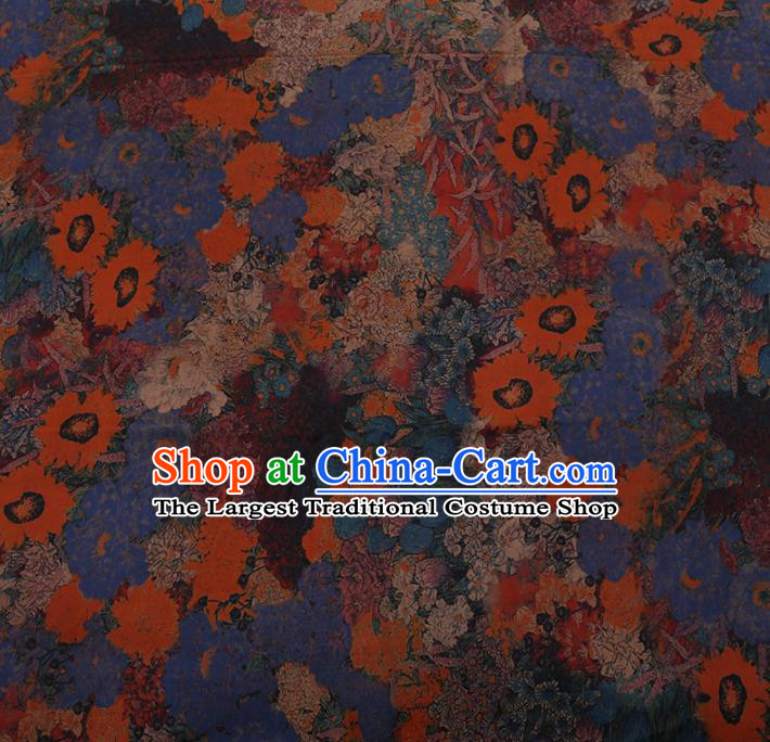 Chinese Traditional Cheongsam Palace Pattern Blue Crepe Satin Plain Gambiered Guangdong Gauze Silk Fabric