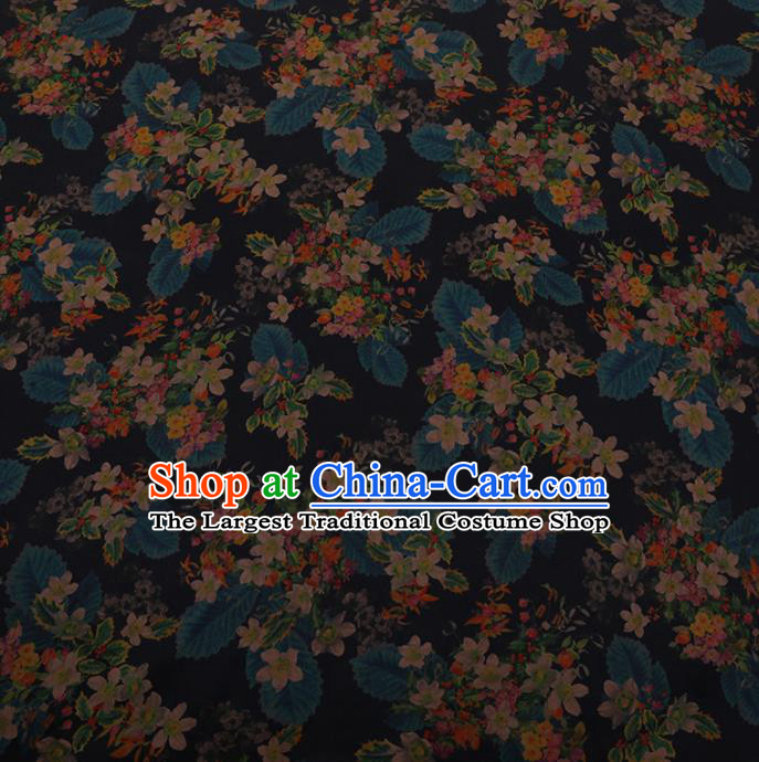 Chinese Traditional Cheongsam Black Silk Fabric Palace Flowers Pattern Satin Plain Gambiered Guangdong Gauze