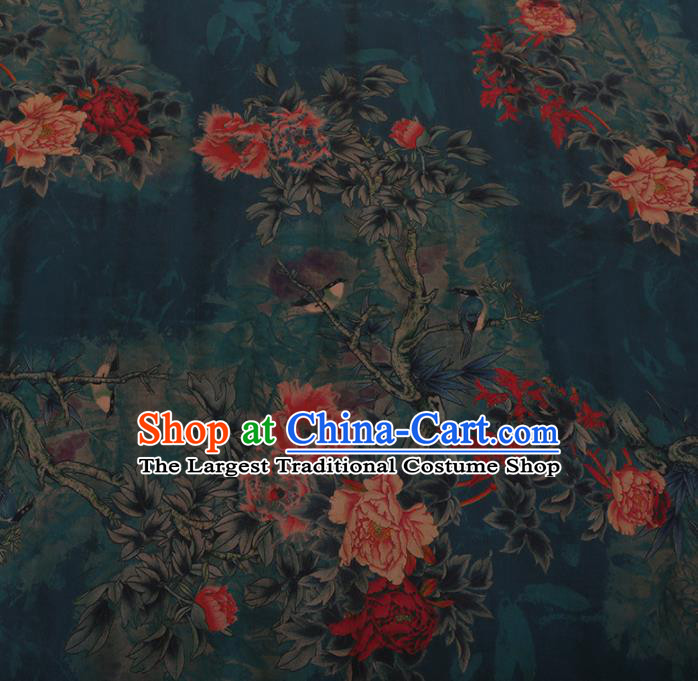 Chinese Traditional Green Silk Fabric Palace Peony Pattern Cheongsam Jacquard Satin Plain Gambiered Guangdong Gauze