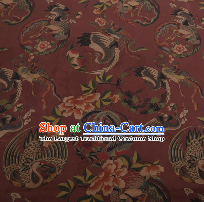 Chinese Classical Cheongsam Drapery Purplish Red Silk Fabric Traditional Phoenix Pattern Satin Plain Gambiered Guangdong Gauze