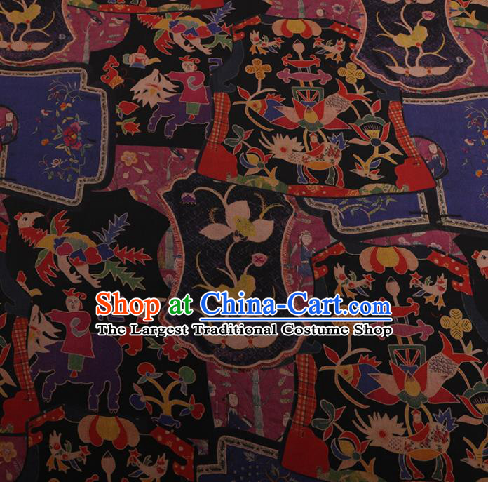Chinese Classical Cheongsam Drapery Black Silk Fabric Traditional Pattern Satin Plain Gambiered Guangdong Gauze