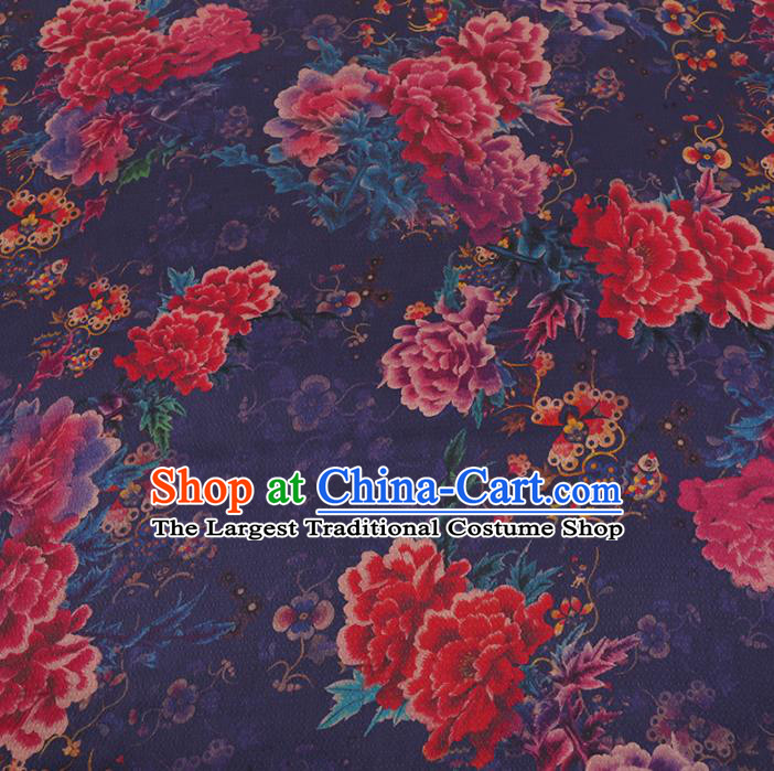 Chinese Classical Purple Satin Plain Traditional Peony Pattern Cheongsam Drapery Silk Fabric Gambiered Guangdong Gauze