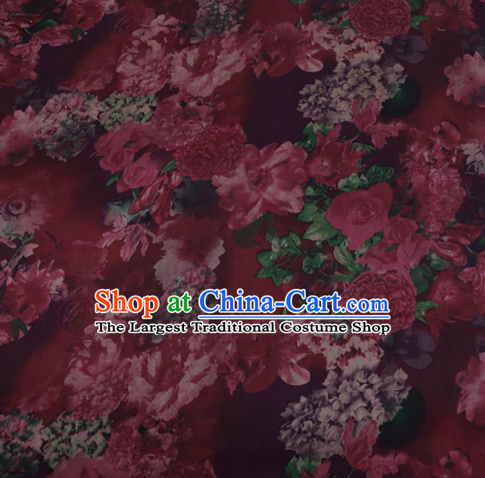 Chinese Classical Red Silk Fabric Traditional Peony Pattern Satin Plain Cheongsam Drapery Gambiered Guangdong Gauze