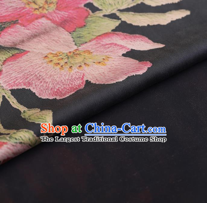 Chinese Traditional Silk Fabric Classical Peony Pattern Black Satin Plain Cheongsam Drapery Gambiered Guangdong Gauze