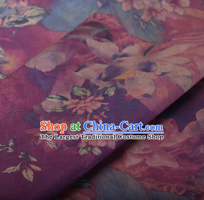 Chinese Traditional Silk Fabric Classical Lotus Pattern Purple Satin Plain Cheongsam Drapery Gambiered Guangdong Gauze