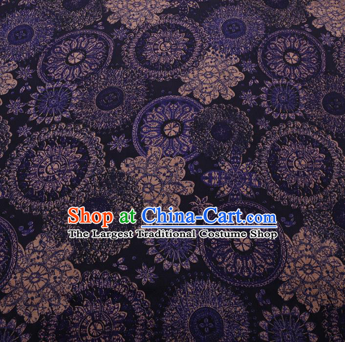 Chinese Traditional Silk Fabric Classical Pattern Navy Satin Plain Cheongsam Drapery Gambiered Guangdong Gauze