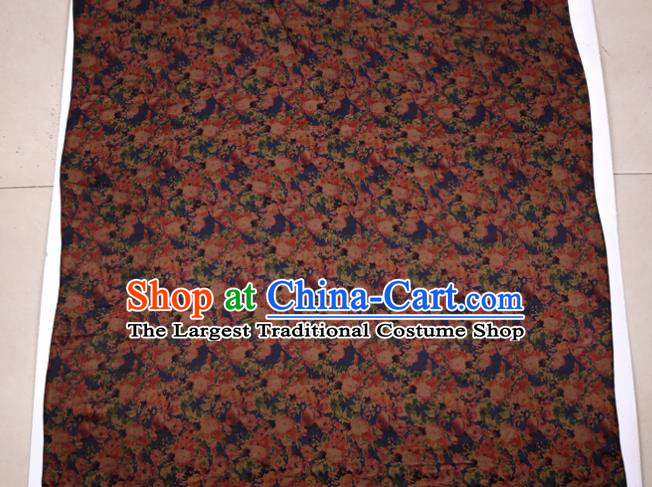 Traditional Chinese Navy Gambiered Guangdong Gauze Satin Plain Classical Peony Pattern Cheongsam Silk Drapery