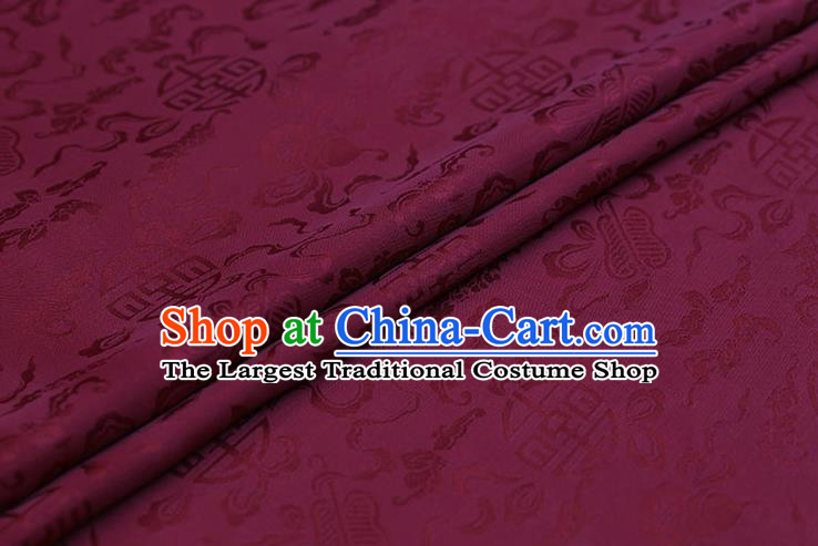 Traditional Chinese Wine Red Brocade Palace Cucurbit Ribbon Pattern Satin Plain Cheongsam Silk Drapery