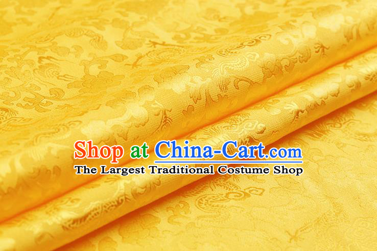 Traditional Chinese Yellow Brocade Palace Dragons Pattern Satin Plain Cheongsam Silk Drapery