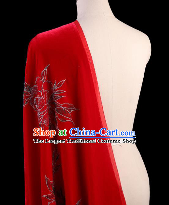 Chinese Traditional Red Velvet Fabric Palace Pattern Cheongsam Pleuche Silk Drapery