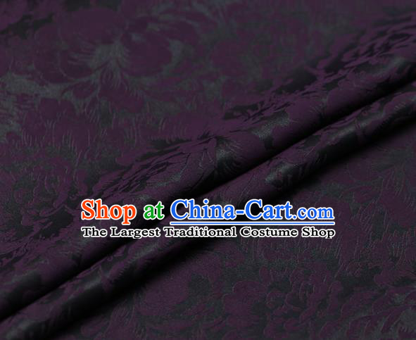 Chinese Traditional Cheongsam Silk Drapery Gambiered Guangdong Gauze Fabric Palace Purple Peony Pattern Satin Plain