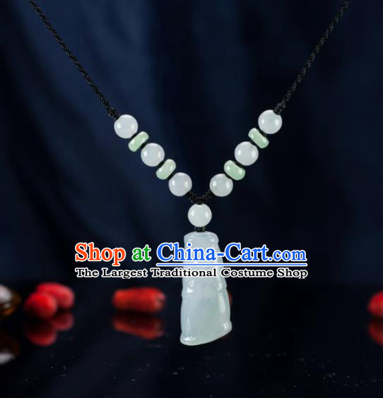 Chinese Traditional Jewelry Accessories Ancient Jade Carving Necklace Jadeite Bamboo Pendant