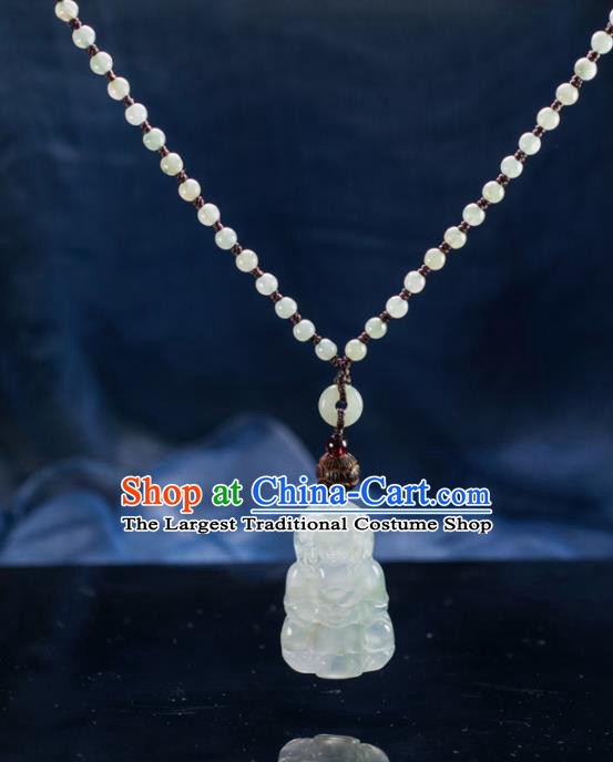 Chinese Traditional Jewelry Accessories Ancient Ice Jade Avalokitesvara Necklace Jadeite Buddha Pendant