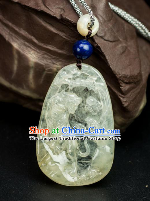 Chinese Traditional Jewelry Accessories Ancient Ice Jade Necklace Yellow Jadeite Carving Tiger Pendant