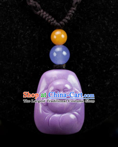 Chinese Traditional Jewelry Accessories Purple Mica Necklet Ancient Hanfu Carving Maitreya Buddha Necklace for Women
