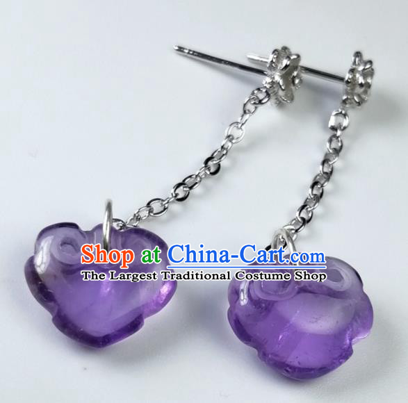 Chinese Traditional Ear Accessories Ancient Handmade Amethyst Earrings for Women