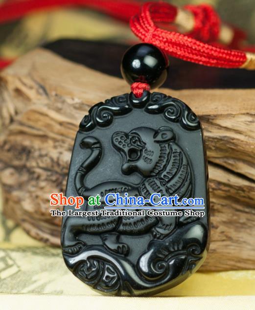 Chinese Traditional Jewelry Accessories Carving Tiger Obsidian Artware Handmade Pendant