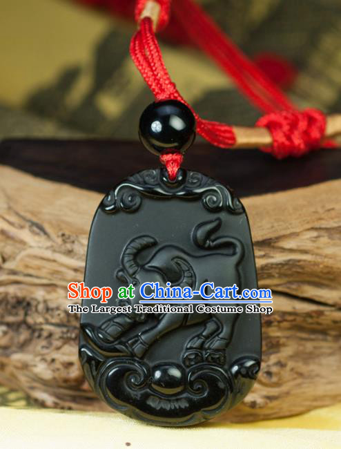 Chinese Traditional Jewelry Accessories Carving Ox Obsidian Artware Handmade Pendant
