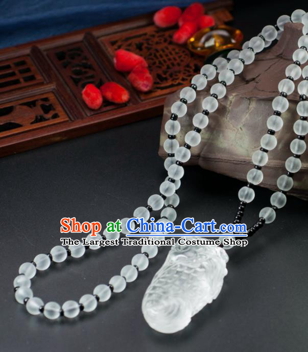 Chinese Traditional Jewelry Accessories Jade Fish Necklace Handmade Jadeite Pendant