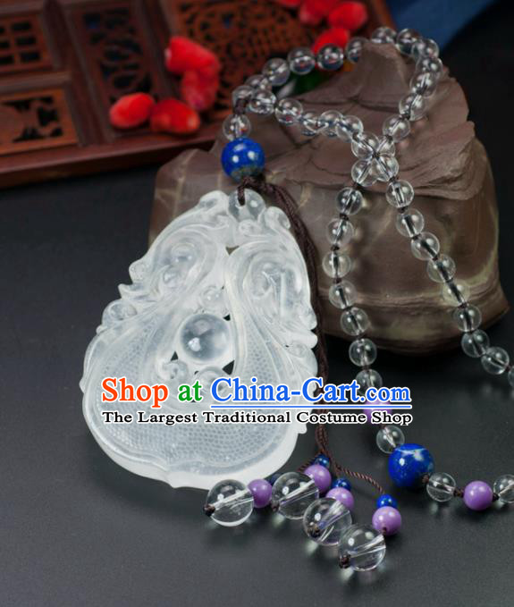 Chinese Traditional Jewelry Accessories Carving Dragon Jade Necklace Handmade Jadeite Pendant