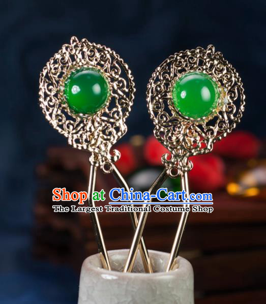 Chinese Traditional Hanfu Hair Accessories Ancient Classical Green Hairpins for Women