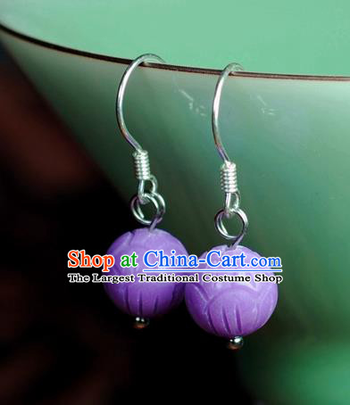Chinese Traditional Jade Jewelry Accessories Ancient Hanfu Purple Micalex Carving Earrings for Women