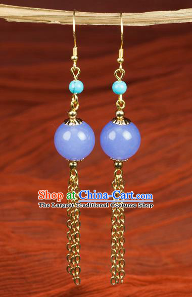 Chinese Traditional Jewelry Accessories Ancient Hanfu Purple Bead Earrings for Women
